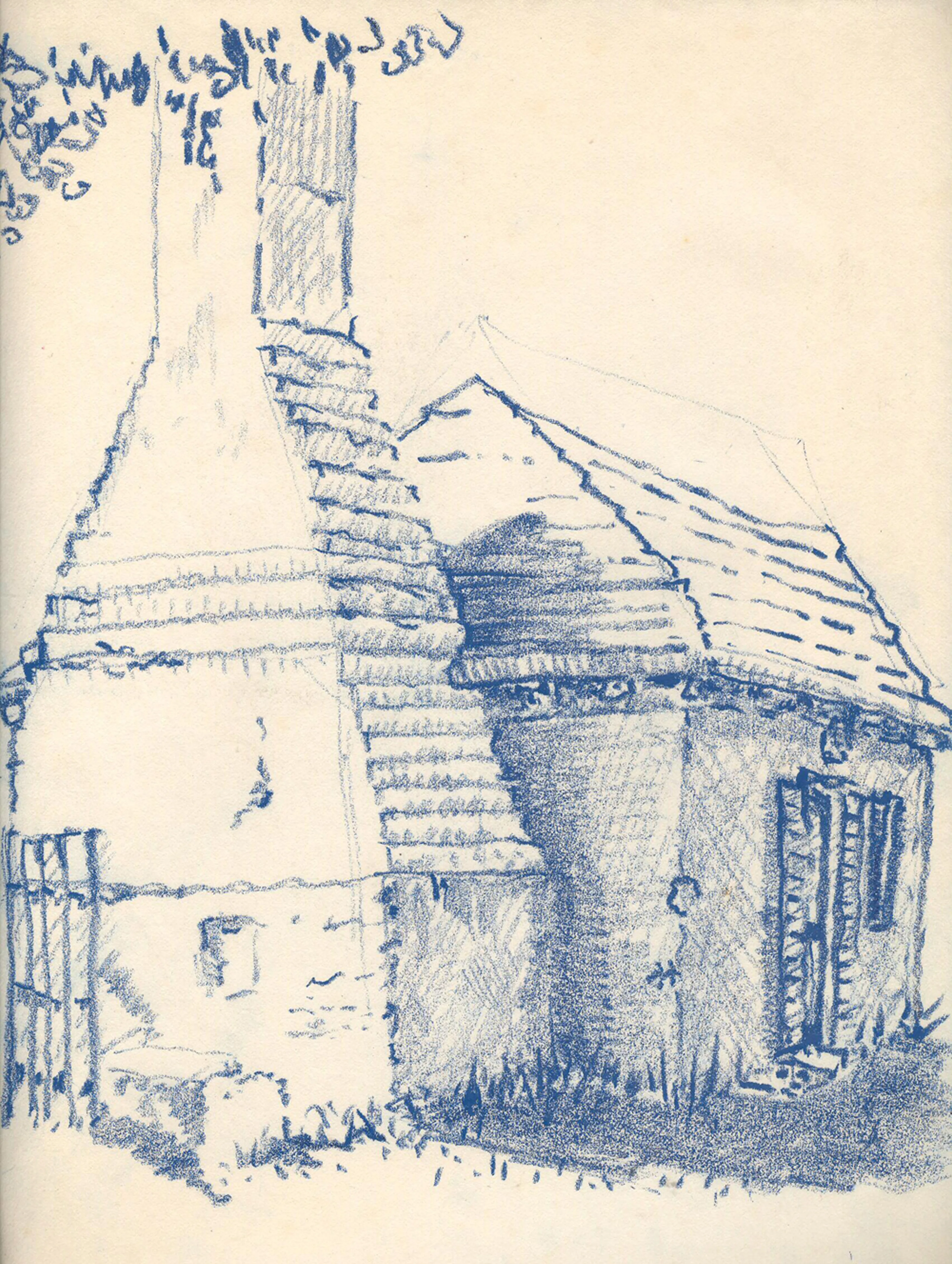 Ink sketch of the same Bermuda cottage