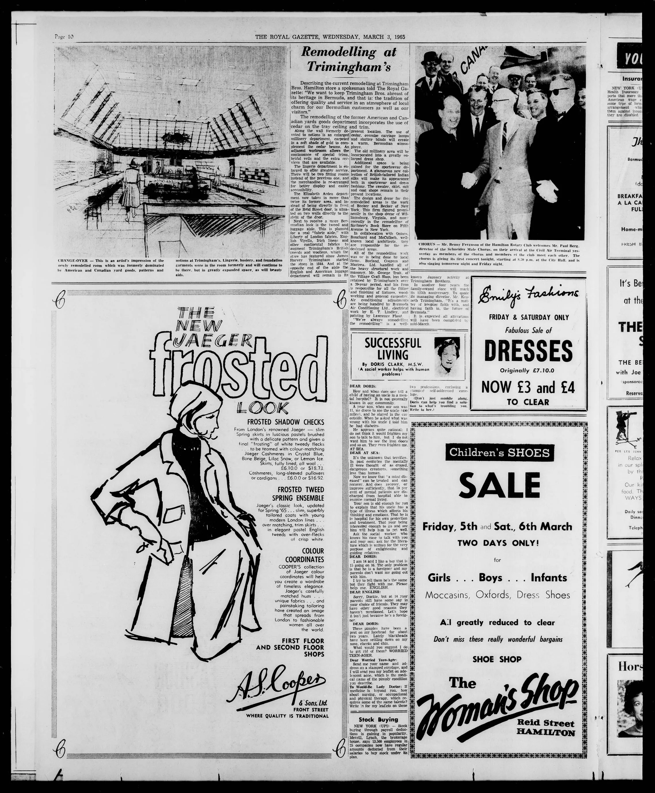 The Royal Gazette, 3 March 1965 — “Remodelling at Trimingham’s”, with an artist’s impression of the new interior