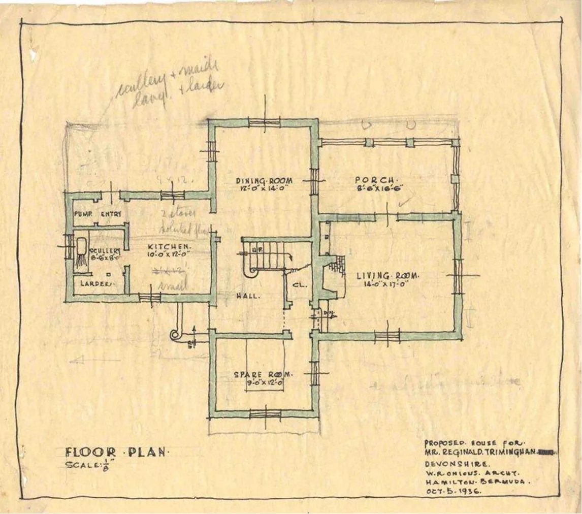 Floor plan for a proposed house in Devonshire — W.R. Onions, architect, 1936