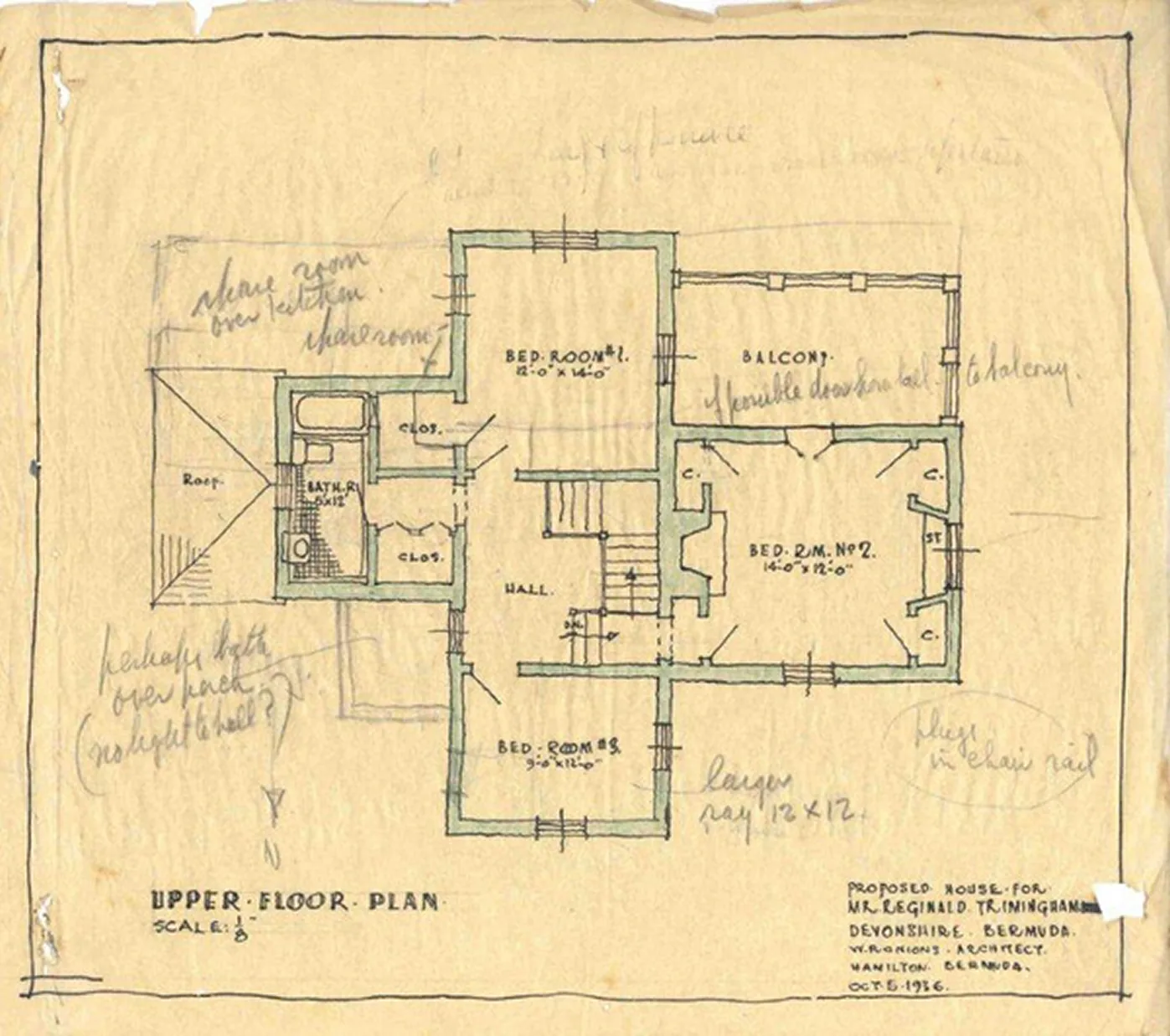 Upper floor plan for the same house — W.R. Onions, architect, 1936